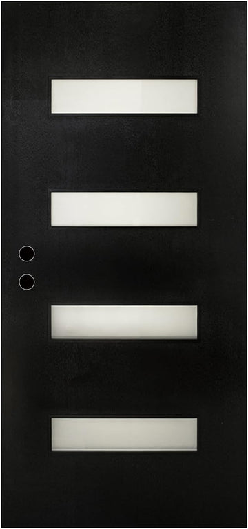 36" x 80" Fiberglass Front Entry Door, Frosted Glass, Wood Grain Black Finish, Solid Reinforced Core, Not Prehung