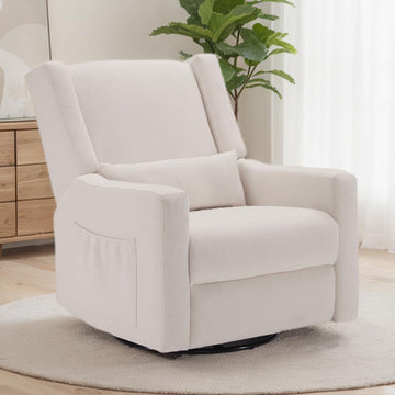 32" Nursery Rocking Chair, 360° Swivel Recliner Chair with Lumbar Support, Comfy Upholstered Armchair with Pillows &
