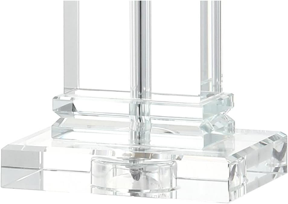 24.5" Ophelia Clear Solid Crystal LED Table Lamp, Modern Rectangular Column Lamp with White Linen Shade Bedroom