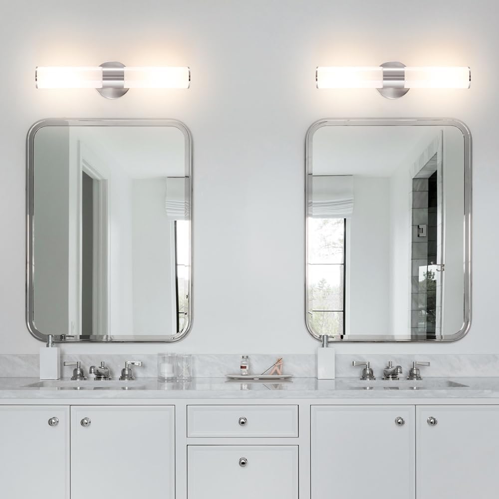 Brushed Nickel Wall Sconces Set of 2 (Hardwired Only), Bathroom Vanity Light Fixtures, Modern Cylinder Glass Wall