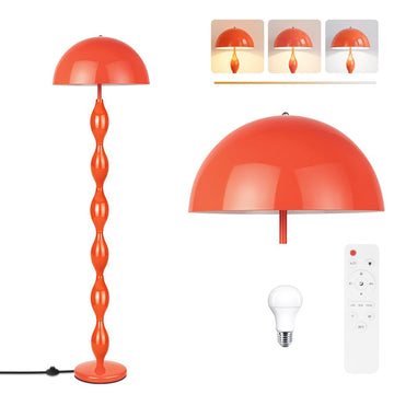 Orange Mushroom Floor Lamp, Dimmable Standing Lamp with Remote Bulb