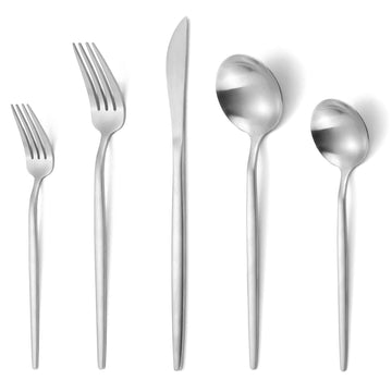 Matte Silverware Set, 20-Piece Stainless Steel Flatware Set, Satin Finish tableware Cutlery Set, Service for 4, Home