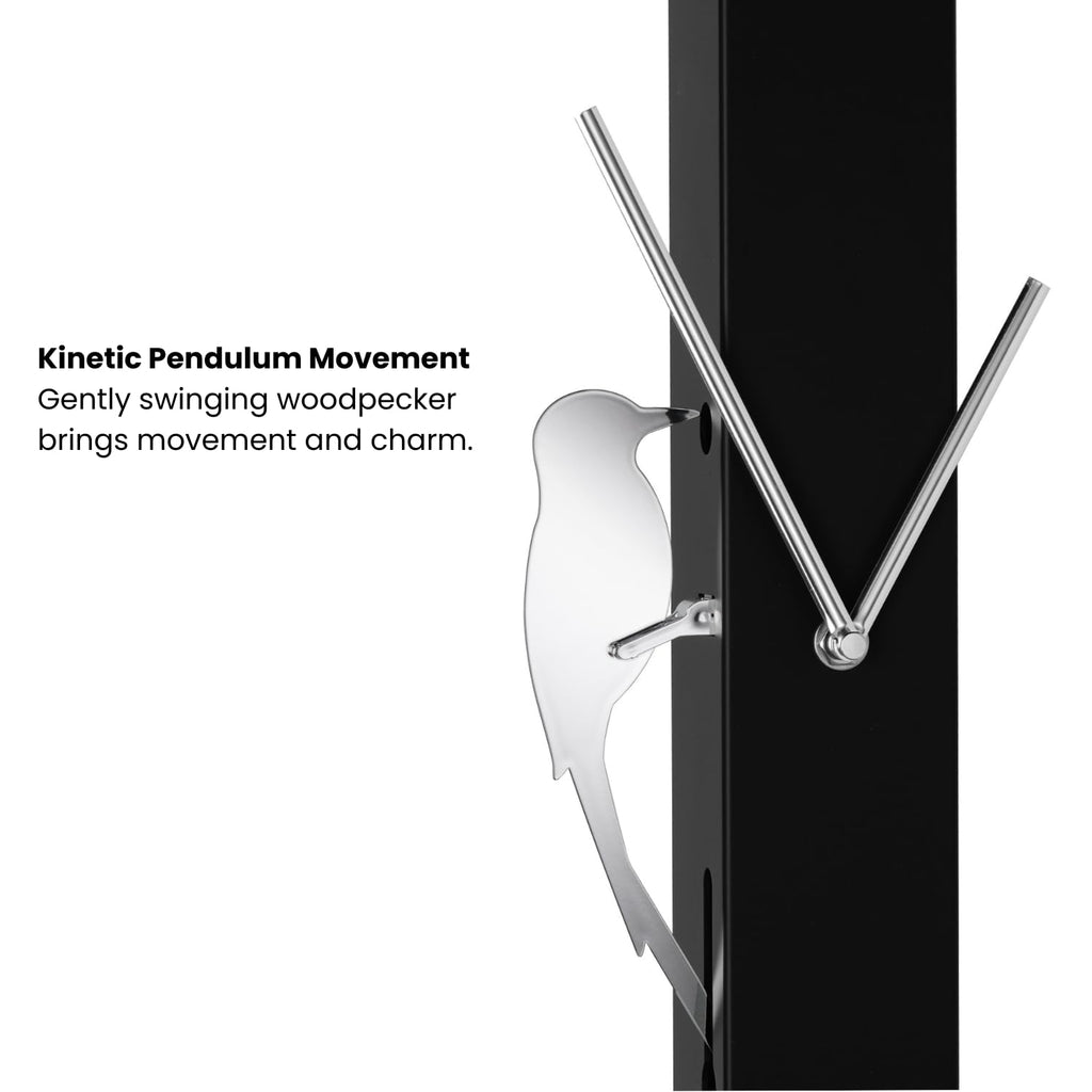 25" Modern Pendulum Wall Clock with Moving Woodpecker, Black
