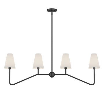47" W 4-Light Linear Kitchen Island Lighting Fixture Classic Chandeliers Matt Black with White Linen Shades,E12,160W