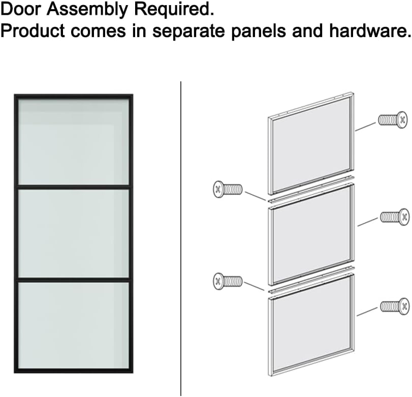 24 in. x 84 in. Full Lite Frosted Glass Black Steel Frame Interior Sliding Barn Door with Hardware K
