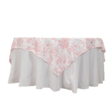 70x70 inch White Pink French Toile Polyester Square Tablecloth Vintage Square Pastoral Floral Rustic Table Cloth