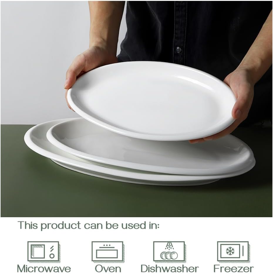 Large Serving Platter, 16"/14"/12" Oval Platters Oven Safe, White Serving Plates for Wedding Decor, Ceramic Serving