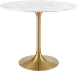 Lippa 36" Mid-Century Dining Table with Round Artificial Marble Top in Gold White