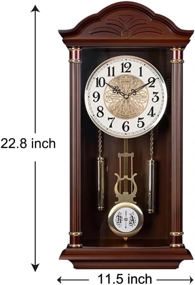 Pendulum Wall Clock Battery Operated - Large Hanging Grandfather Wall Clock with Pendulum - Quiet Pendulum Clock - Chiming Wall Clock...
