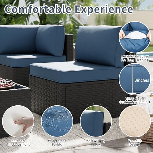 5-Piece Rattan Outdoor Patio Furniture Set | Black All-Weather Resistant for Patio, Garden & Porch