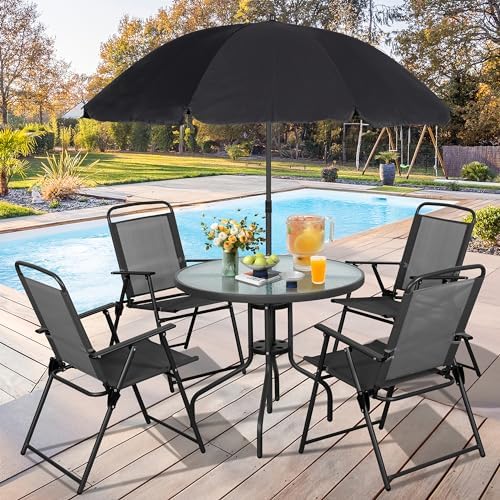 6-Piece Metal Outdoor Patio Furniture Set - Dining | Black for Backyard, Garden & Porch