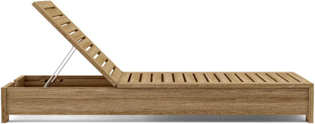 Sun Lounger Solid Teak Wood Outdoor Reclining Chaise Lounge Adjustable Backrest Luxury Poolside Furniture