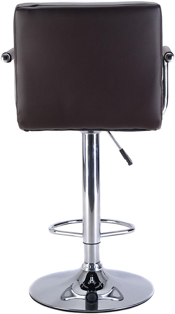 Set of 2 Bar Stool PU Leather Barstools Chair Adjustable Counter Swivel w/ Arm (Brown)