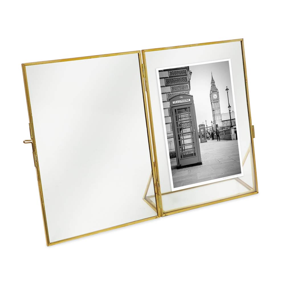 Jacobs 5x7 Gold Vertical Floating Photo Frame ClaspLock&Angled Base