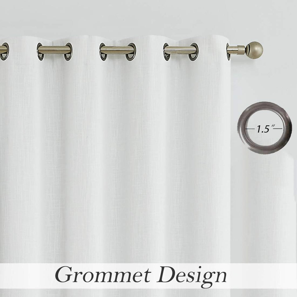 Full Blackout Window Curtains - Noise Reducing, Thermal Insulated, Heavy Linen Texture, 8 Grommets, Cream White