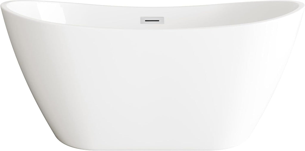 Elodie 54 Inch Soaking Double Slipper Bathtub, Modern Style, Glossy White