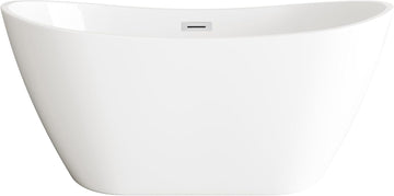 Elodie 54 Inch Soaking Double Slipper Bathtub, Modern Style, Glossy White