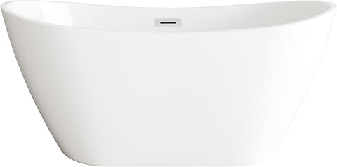 Elodie 54 Inch Soaking Double Slipper Bathtub, Modern Style, Glossy White