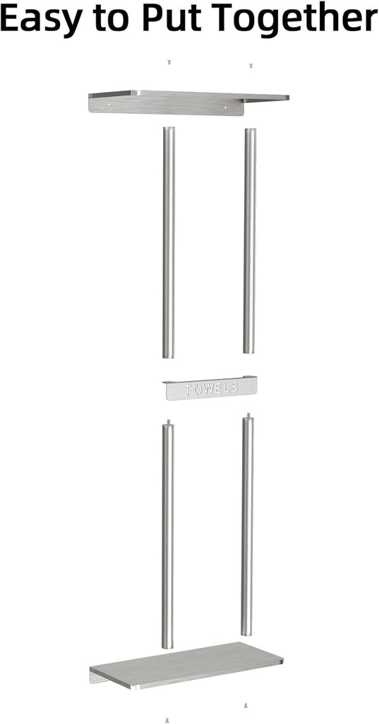 Bathroom Towel Storage , Wall Towel Rack for Rolled Towels, 30 inch Towel Holder Wall Mounted with Metal Shelf Can