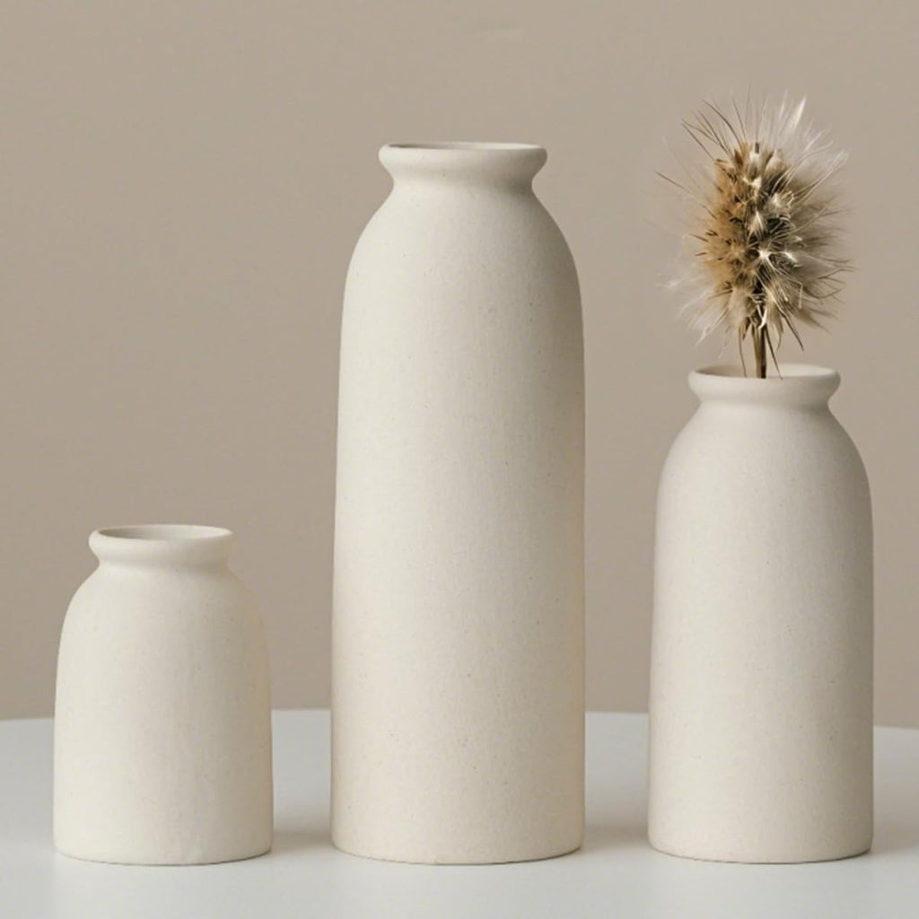 Ceramic Vase Set-3, Small Flower Vases for Decor, Modern Boho Farmhouse Style, Decorative Vases for Pampas Grass &