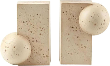 Sculptural Bookends Stone-Look Geometric Bookends Beige Decor for Study Desk