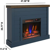 Shiplap Wall Mantel Electric Fireplace, Freestanding Fireplace Heater with Realistic Flame Effect, Blue Finish