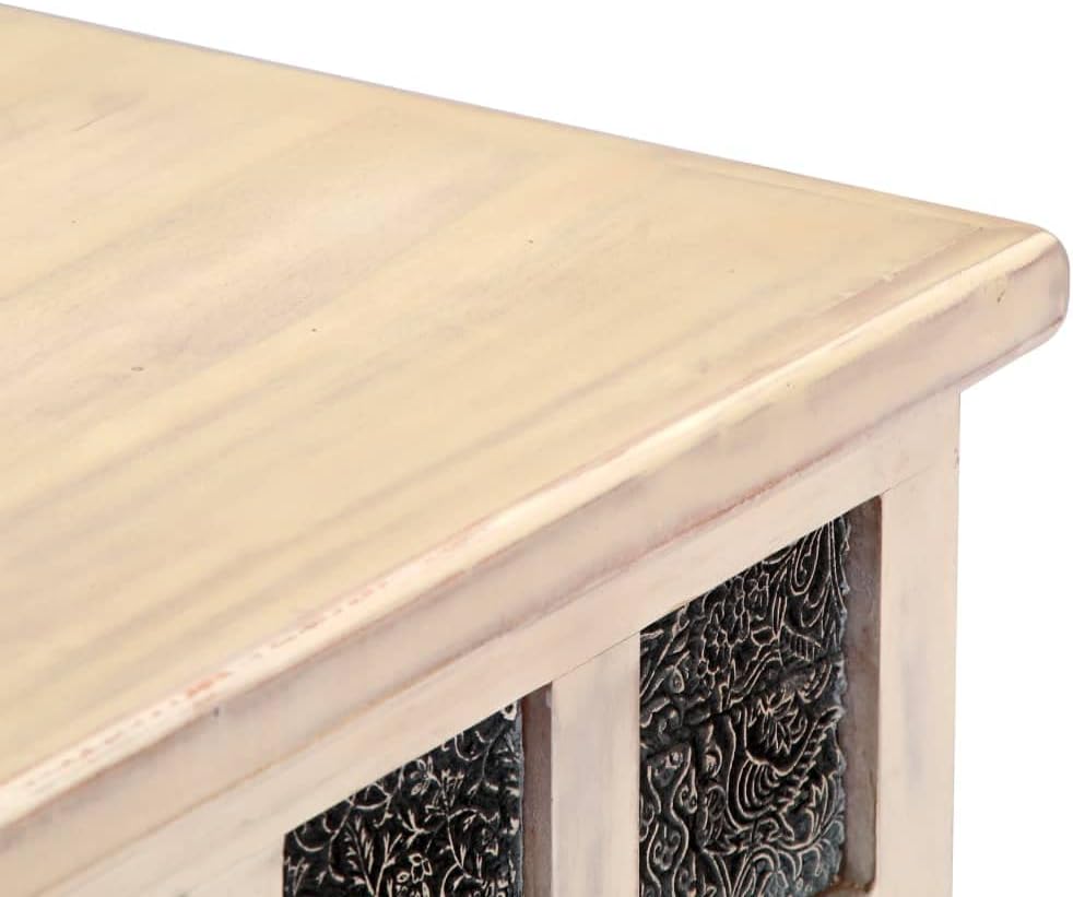 Solid Acacia Wood Storage Chest, 43.3 Inch Rustic White Trunk with Distressed Finish, Large Decorative Box and Wooden