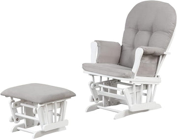 Glider and Ottoman, White w/Gray Cushion