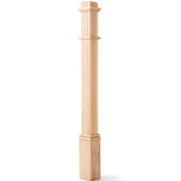 1 Pcs 56 Inch Red Oak Stair Newel Post with 3 1/2" Post and 4 1/2" Pedestal, Wood Box Newel with Pedestal for