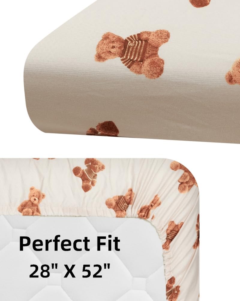 Fitted Baby Neutral Crib Sheets Bear and Buffalo Check Plaid Breathable Unisex Baby Standard Crib Sheet Set for Boys