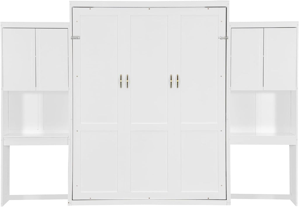 Queen Murphy Bed with Desk, Storage Cabinets, Vanity and Mirror