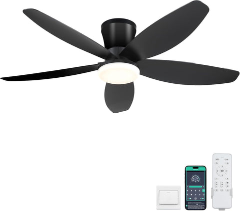 42" Ceiling Fans with Lights-Low Profile Ceiling Fan with Light and Remote/APP Control,Flush Mount,DC Reversible,LED Dimmable Black Ceiling Fans for Bedroom,Indoor/Outdoor Patio Use A101-B0CZHJSH4W