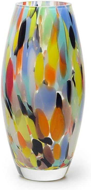 Colored Glass Vase Confetti Effect Hand Blown Murano-Style Art Glass for Flower, Room Decoration