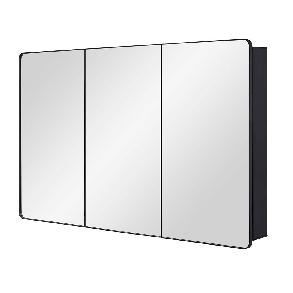 Bathroom Mirror Medicine Cabinet with Round Corner Framed Door 48 x 30 inch, Black, Recessed or Surface Mount, with