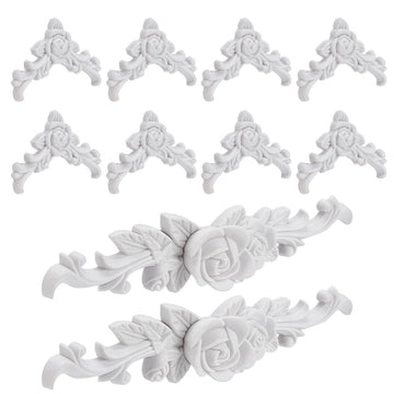 10 Pcs Baroque Style Carved Floral Appliques Onlays White