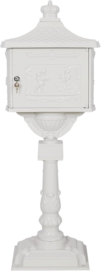 Classic White Cast Aluminum Mailbox & Postal Box