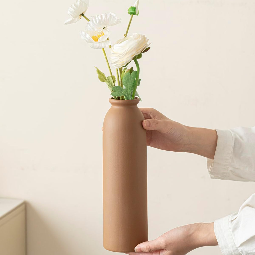 10.4 inches Tall Decorative Ceramic Vase Set, 3 Pieces, Nordic Modern Boho Style, White, Modern Farmhouse