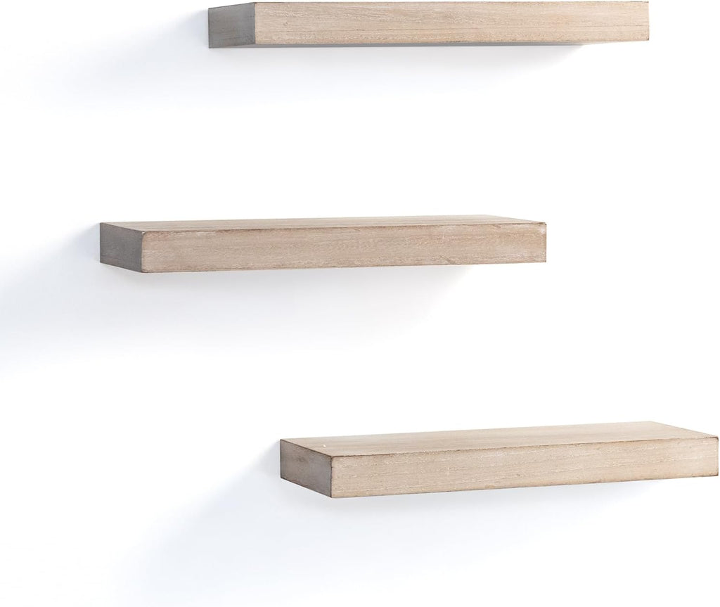 Floating Shelves, Wall Mounted Set of 3 Rustic Wooden Ledge Shelves Decorative - Sleek Design, Sturdy and Easy to