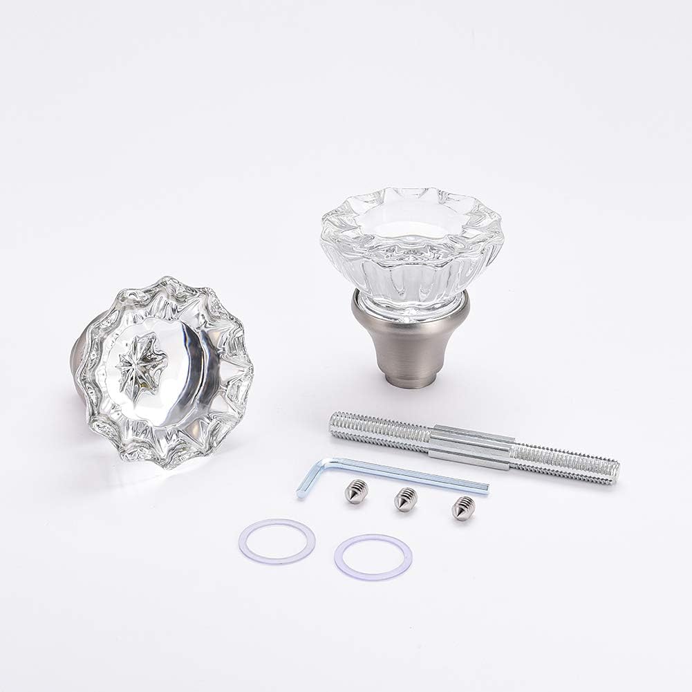 Crystal Glass Door Knobs Interior with Spindle, Brushed Nickel, 1 Pack