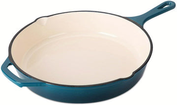 Enameled Cast Iron Skillet, Fry Pan with Handles, Oven-Safe & Stovetop Safe (Peacock Blue, 10 inch)