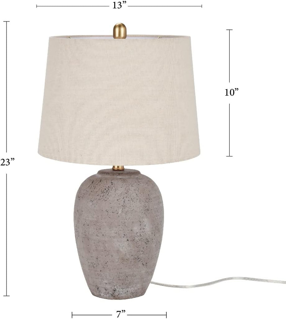 Home 23" Greyish Brown Earth Tone Rustic Farmhouse Ceramic Table Lamp, Dining, Office, with Beige Linen Shade