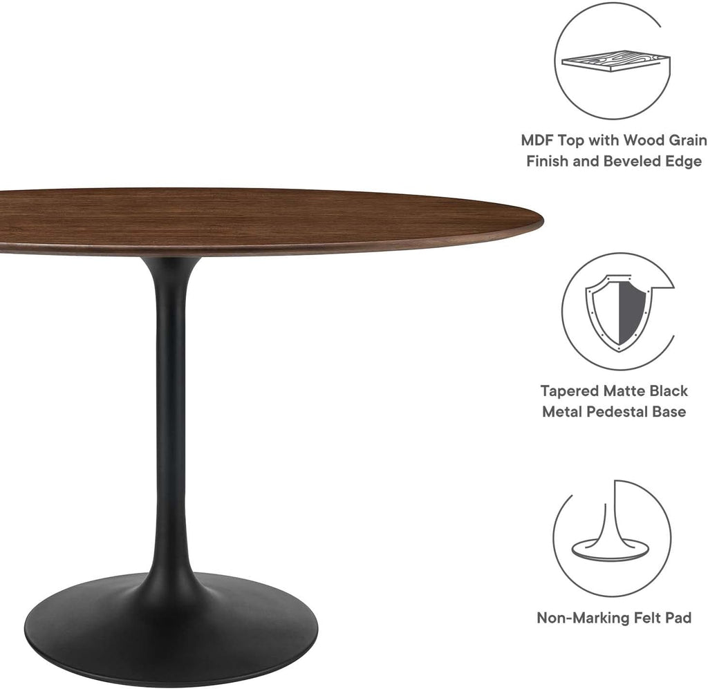 Inspired Saarinen Style Tulip Oval Pedestal Dining Table — Black Base / Walnut Top, 48″ Oval