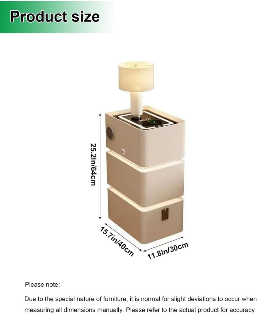 Smart Narrow Nightstand with 3 Drawers 11.8" W x 15.7" D x 25.2" H, Charging Nightstand, Modern Leather Bedside