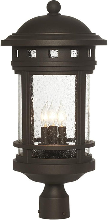 3-Light Sedona Outdoor Post Lantern, 23 Inch Exterior Lighting Fixture, Oil Rubbed Bronze