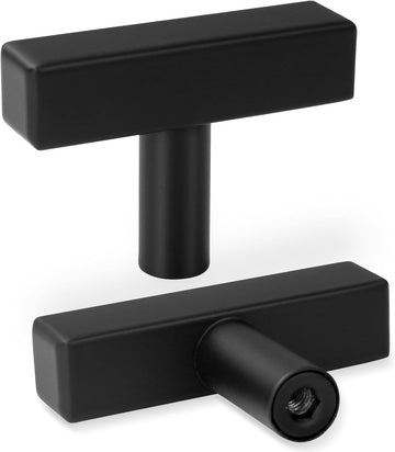 30 Pack Square Cabinet Knobs Matte Black Drawer Knobs 2" Length, Single Hole Kitchen Knobs Pulls, Stainless Steel