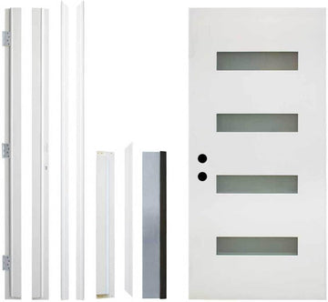 36 x 80 Fiberglass Entry Door, Modern Front Door with 4-Lite Frosted Glass, Exterior Entry Door for Home, Right Hand