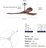 52 Inch Outdoor Ceiling Fan with Remote Control - Solid Wood 3 Blade, Water Resistant, Walnut