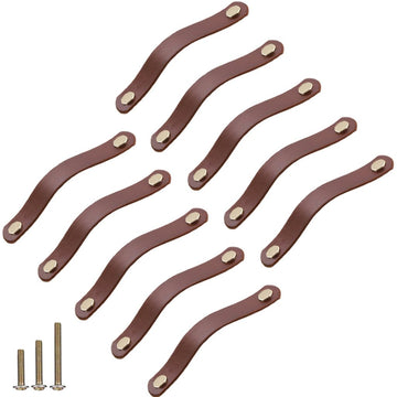 10 Pack Soft Genuine Leather Drawer Pulls Handle 5-1/2 x 1",Wardrobe Kitchen Closet Knobs Door Cabinets Pulls Handles