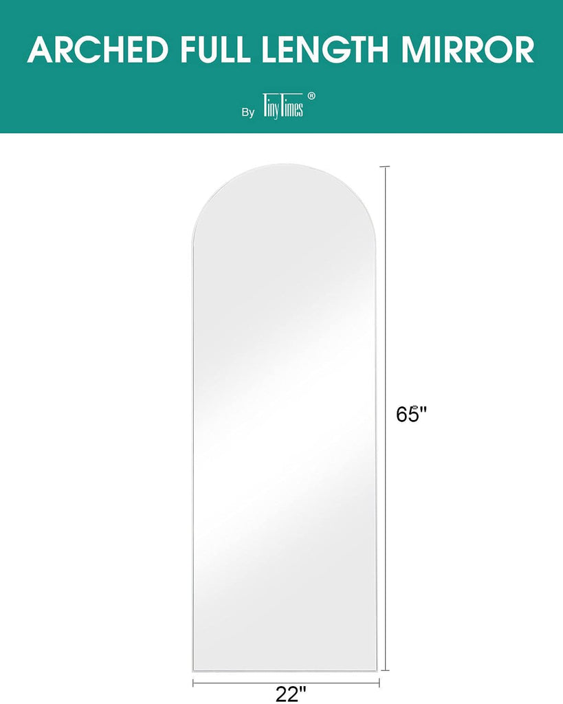 65"x22" Full Length Mirror, Arched Floor Mirror with Stand, White