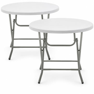 Set of 2, White 32" Round 30" Height Folding Commercial Portable Banquet Card Plastic Coffee Dining Table for Wedding
